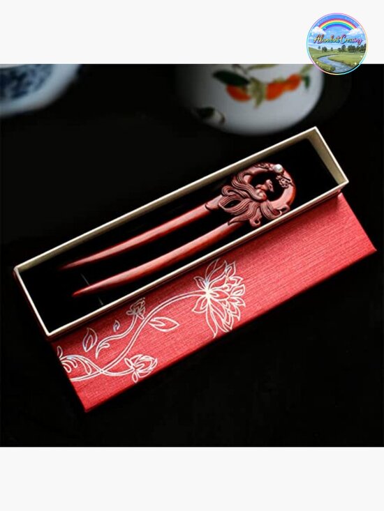 Wooden U-Shape Two-Prong Hair Fork with Nine-Tailed Fox Carving main image 5